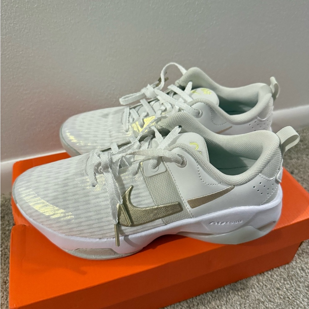 Nike Women’s Zoom Bella 6 White and Gold Sneakers